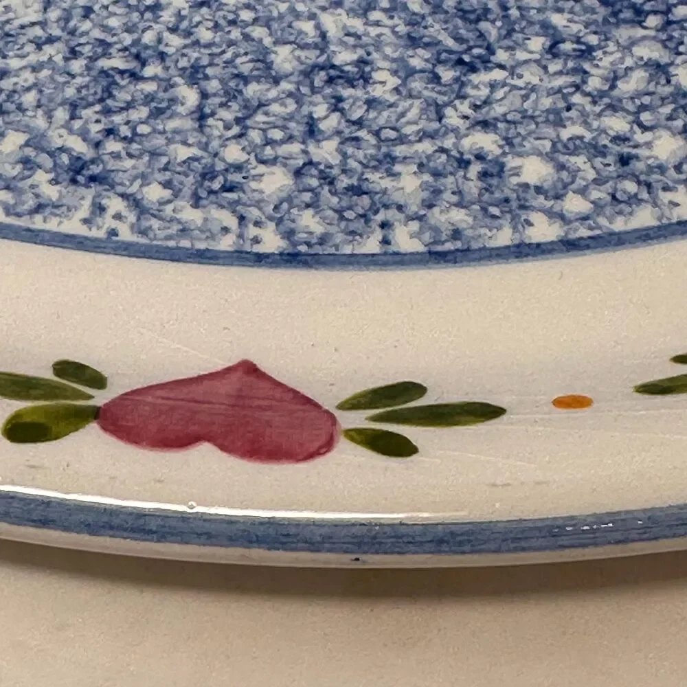 R B Bernarda Vtg Platter Round Heart Flower Trim Blue Sponged Center Portugal